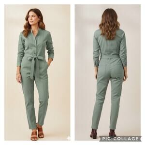 GAP Green Utility Jumpsuit Flight Suit Tie Waist Safari Size 10